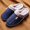 Men's Home Winter Indoor Slippers Warm Shoes Thick Bottom Plush Waterproof Leather House Man Slippers Cotton Flat Couple Shoes